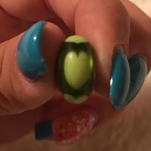 Pandora Charm- green glass with green hearts